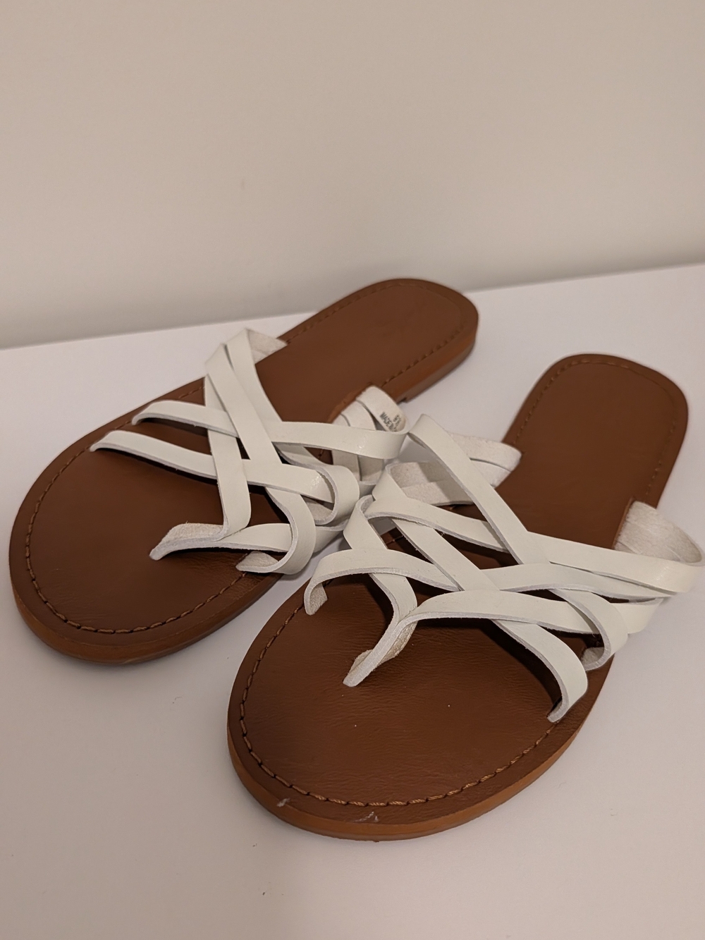Target White Strappy Slide Sandals with Brown Footbed